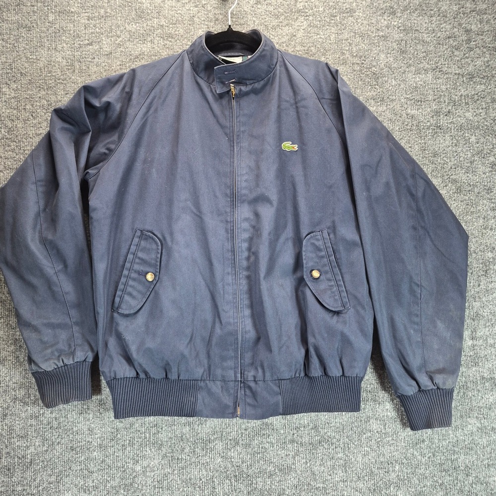 Izod Lacoste Harrington Jacket Plaid Lined Medium Navy Blue Mens